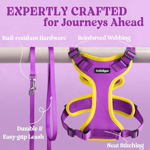Image of rabbitgoo Cat Harness and Leash Set, Escape Proof Vest, Purple & Yellow