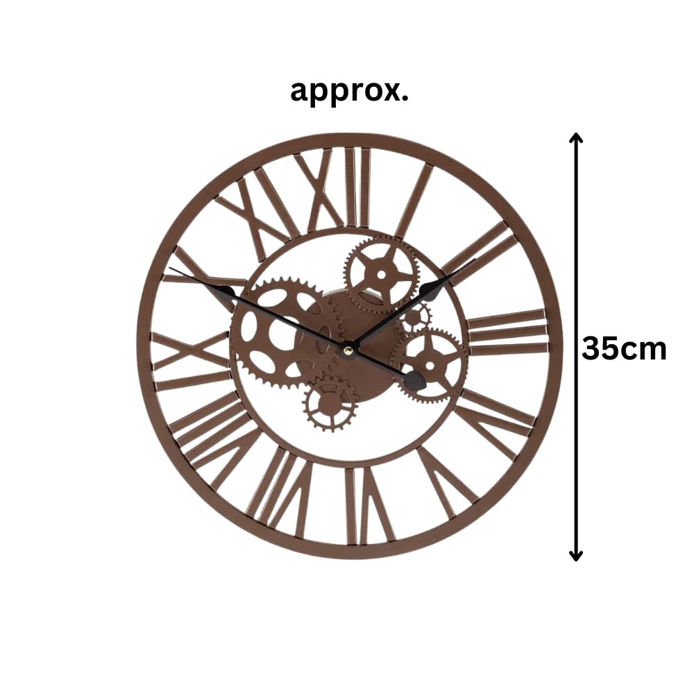 garden mile Orologio da parete tradizionale con numeri romani in stile vintage marrone impermeabile a batteria, grande metallo retrò a ingranaggio rotondo scheletro orologi da parete giardino patio
