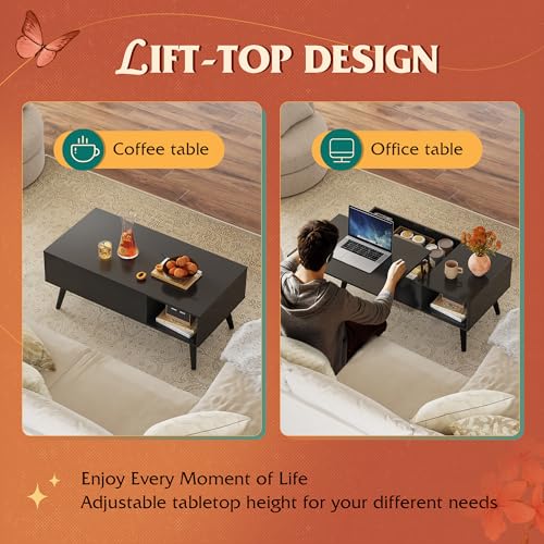 Image of WLIVE Lift Top Coffee Table with Hidden Storage, Black