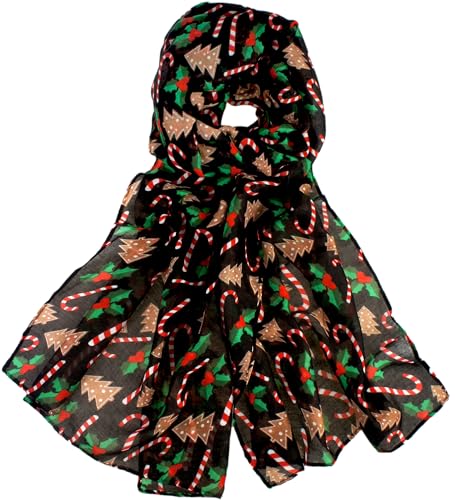 VIVIAN & VINCENT als Geschenk verpackte, weiche, leichte, durchsichtige Herbst-/Winter-Weihnachtsdecke für Frauen, gemütlich für Mädchen und Teenager, Schwarze Zuckerstange, und Weihnachtsbäume