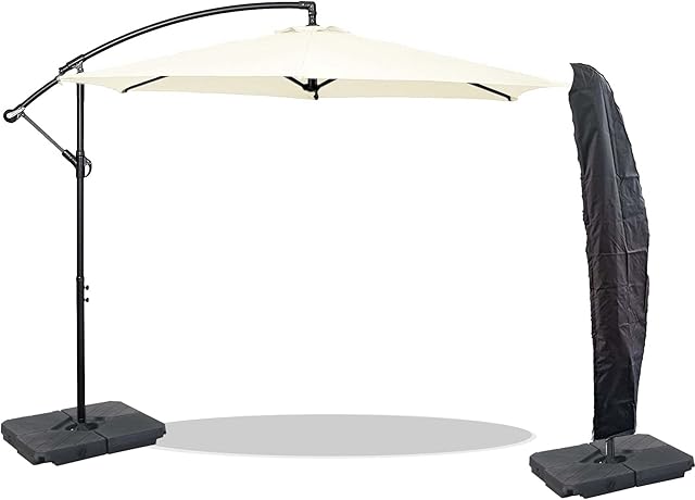 GardenCo 3m Cantilever Banana Parasol - Hanging Parasol with Crank Handle - Outdoor Garden and Patio Sun Shade - with PVC Coated Cover and 4 Fillable Bases