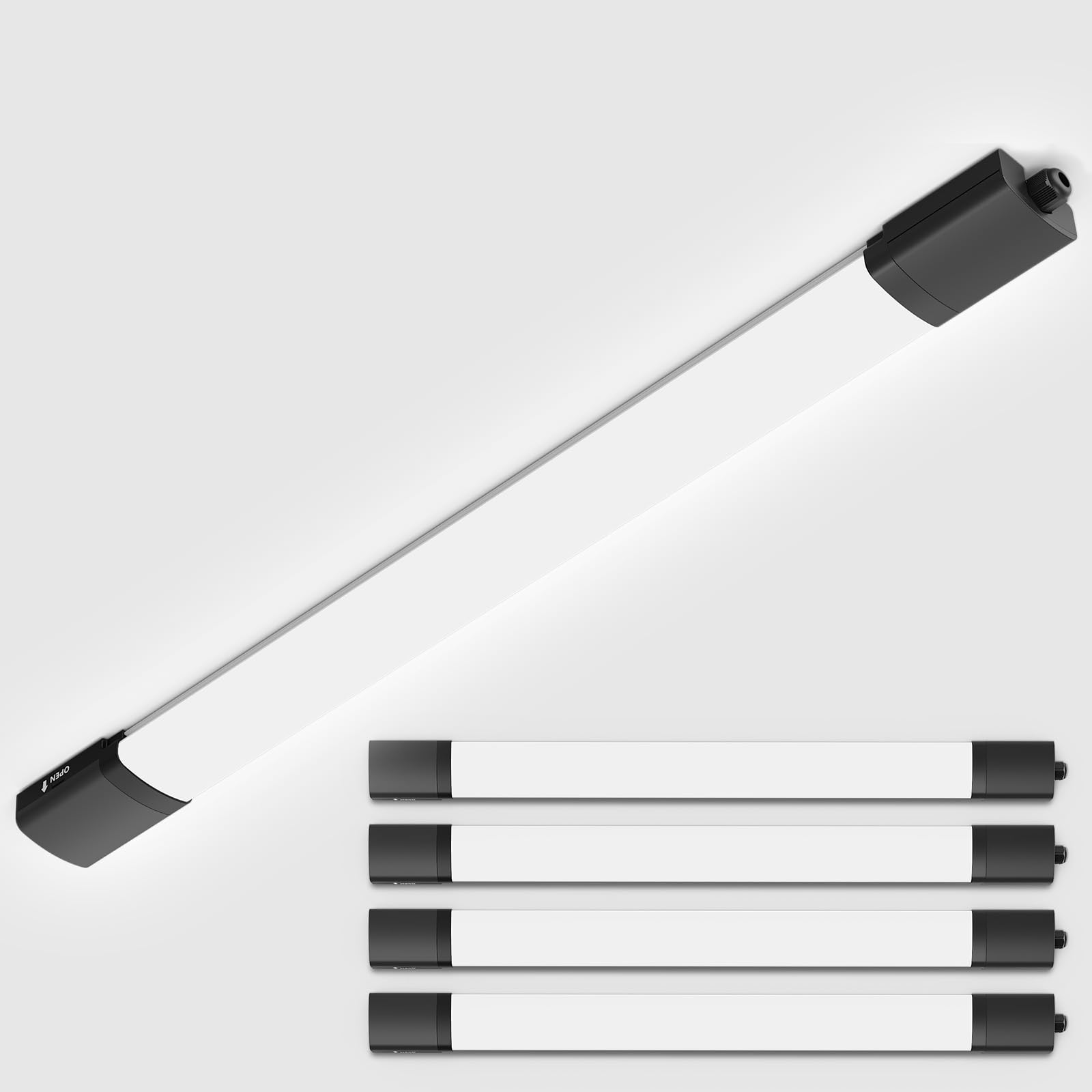 Amdelne 5ft LED Batten Lights 4 Pack, Waterproof LED Ceiling Light, 6000K Daylight Tube Lighting, Linkable Plug in Strip Light for Garage, Shed, Loft, Office, School, Workshop, Warehouse, 45w 150cm