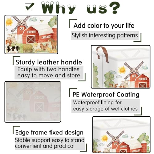 Image of FXOLCSHE Farm Basket,Nursery Hamper,Waterproof folding laundry basket,Horse Gift Baskets,Baby Laundry Hamper,Kids Room decor(Farm)