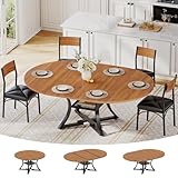 Itaar Round Extendable Dining Table Set for 4-6 People, 5-Piece Kitchen Table Set with 4 Cushion Chairs, Dining Room Table for 6 with MDF Board & Metal Frame for Small Space, Easy Clean, Brown