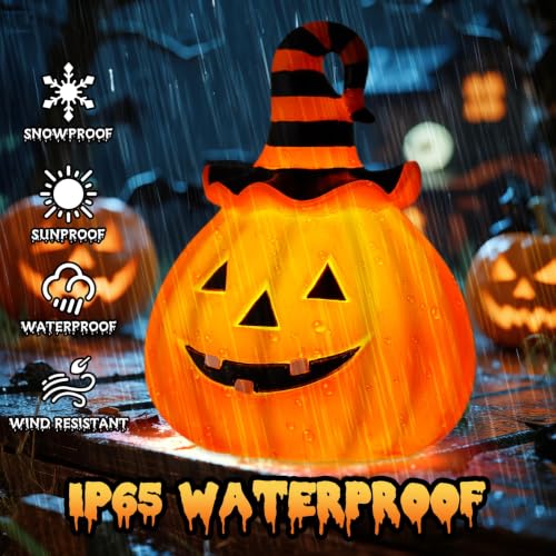 Halloween Pumpkin Outdoor Solar Light, Jack O Lantern with Witch Hat - image 5