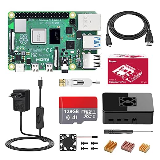 Bqeel Raspberry Pi 4 Modèle B(4 B), 2Go Starter Kit Upgraded for Raspberry Pi 3 64Go Micro SD Carte, 4K, BT 5.0, 1000Mbps, USB 3.0, Alimentation avec Interrupteur, Ventilateur,Dissipateur