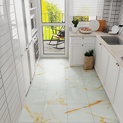 Veelike Peel And Stick Floor Tile 12''X12'' Cracked Yellow Marble Vinyl Floor Tiles Waterproof Self Adhesive Stick On Tile For Floor Vinyl Tile Stickers Removable For Bathroom Kitchen Bedroom 4 Tiles #TOP6