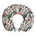 ABAKUHAUS Palma de la Vendimia Cojín de Viaje para Soporte de Cuello, Hojas y Arte del Loro, Viajes Siestas Leer Mirar TV, 30x30 cm, Marfil y Multicolor