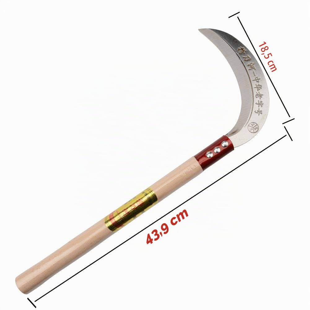 KEYI Hoz de hierba de acero, hoz de limpieza, hoja de acero de manganeso/mango de madera dura, herramienta de hoz de mano – multiusos para jardinería, hoz de hierba y agricultura, hoz de seguridad