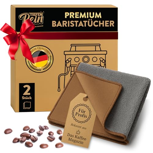 Barista Tuch Set - 2 Stück Braun & Grau - Premium Barista Tücher Set für Reinigung der Siebträgermaschine - 30x30 cm Barista Lappen extra saugstark - Kaffeemaschine Reinigungstuch - Mikrofasertücher