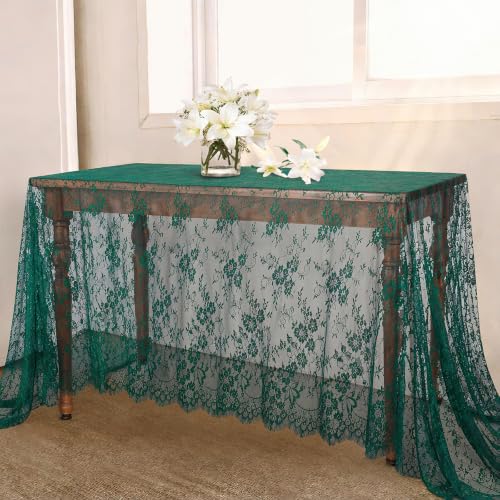 B-COOL Emerald Green Lace Tablecloth Embroidered 60 x 120 Inches Rectangle