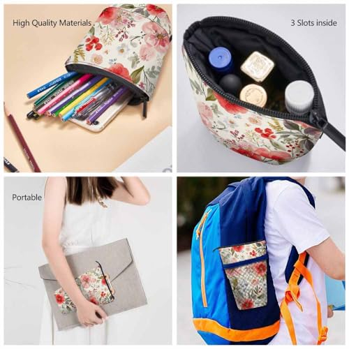 Image of Swono Floral Colored Pencil Case Romantic Watercolor Blossoming Botanical Flowers Wreath Standing Pencil Case Pencil Pouch Pencil Holder Colorful