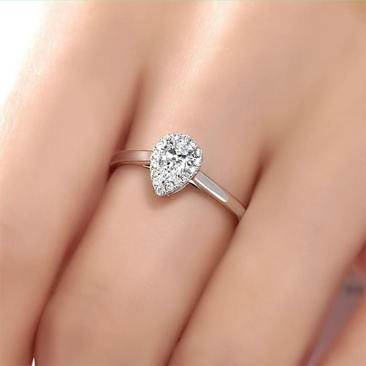 Kokoma Elegant Crystal Teardrop Statement Ring for Women, Cubic Zirconia Water Drop Engagement Ring Adjustable Band Wedding Eternity Rings Chic Jewelry - Image 2