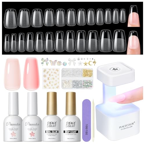 PEACECOLOR Gel Nail Kit, 240Pcs Short Medium Coffin Nail Tips wit...