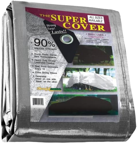 Comfitwear 20' x 20' Heavy Duty Silver/Black Waterproof UV Blocking 10 Mil Poly Tarp Camping Boating Outdoors Waterproof Tarp