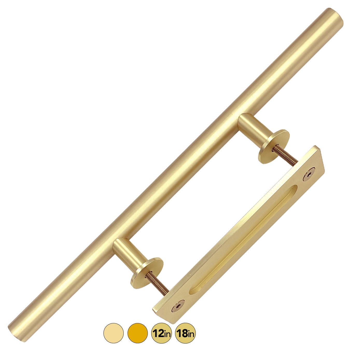 Rio Salto 18-Inch Brushed Brass Vintage Gold Barn Door Handle Kit Closet Door Handle Solid Aluminum Pull Handle Flush Handle Set Large Sliding Door Handles (Light Gold, 18" - 1Pack)