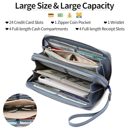 Image of GAEKEAO Wallet for Women Clutch RFID Blocking Wristlet Leather Purse Large Capacity Credit Card Holder with Grip Hand Strap