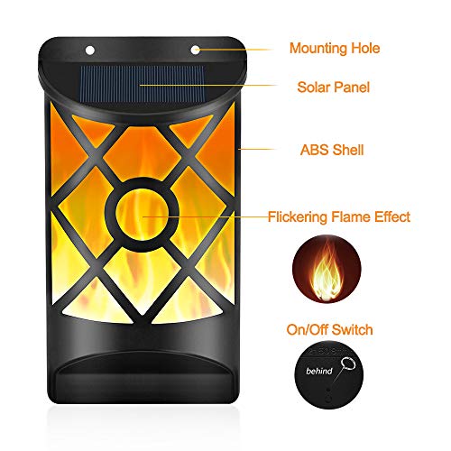 Bebrant Solar Wall Lights Outdoor Flickering Dancing Flames Lights with Dark Sensor Auto On/Off Waterproof Landscape Lighting Wall Mounted Night Lights(4 Pack)