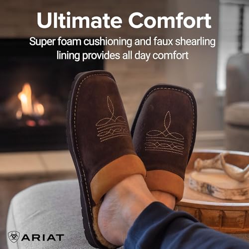Image of ARIAT Men's 2842 Silversmith Outdoor Indoor Western Suede Foam Cushioned Square Toe Slipper