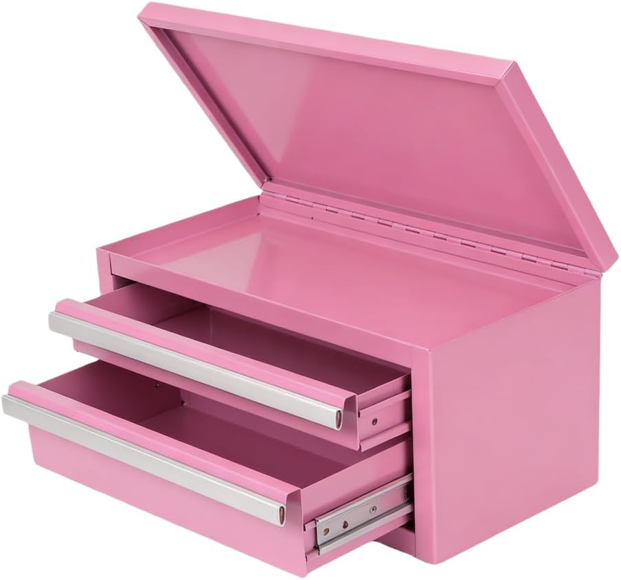 Three-Level Metal Storage Solution with Smooth-Slide Drawers and EVA Padding for Secure Organization of Small Hardware and Accessories (pink)