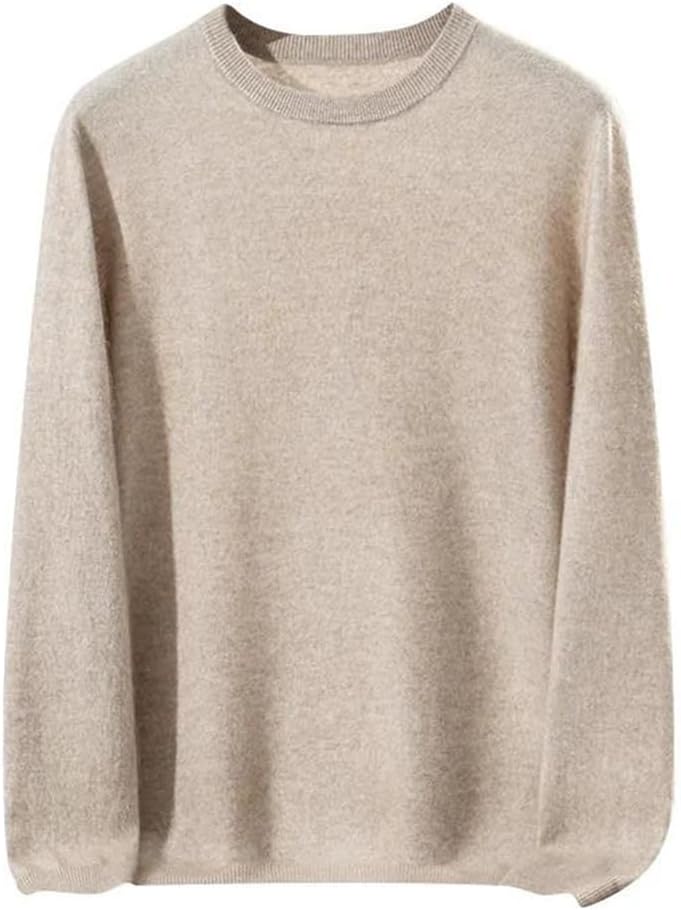 Men's Crewneck Pullover Sweater Cashmere Wool Blend Seamless Knit Business Casual Top with Ribbed Cuffs
