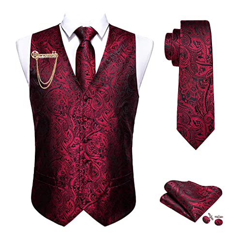 Image of Barry.Wang Mens Suit Vest Paisley /Flower Silk Jacquard Waistcoat Ties Set Formal /Leisure 5PCS