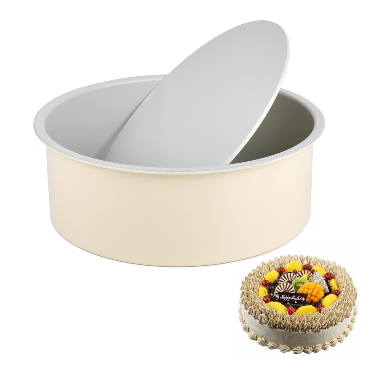 Guowall8 inch Removable Bottom Round Cake Pan for Layer Cake, Cheese Cake, Nonstick Cake Mold for Baking - Cream Color
