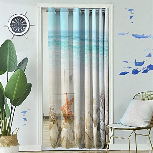 Warm Tour Window Curtain Panel Coastal Beach Clear Water Printing Decor Durable Drapes For Bedroom Kitchen Living Room Seashell Starfish #TOP6