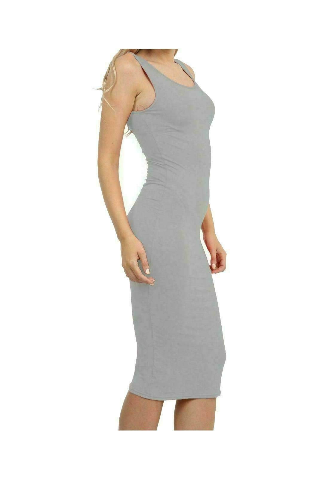 Fairy Trendz Women's Mocha Strappy Sleeveless Bodycon Plain Midi Dress Stretchy Summer Party Wear Dress
