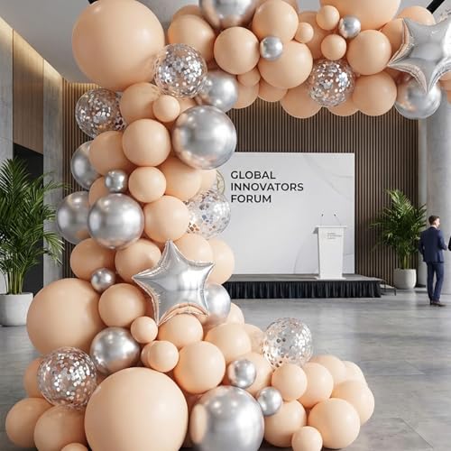 Image of RUBFAC 135pcs Nude Balloons, Latex Boho Beige Apricot Balloon Different Sizes 18 12 10 5 Inch for Garland Arch Wedding Baby Shower Gender Reveal Anniversary Birthday Party Decorations