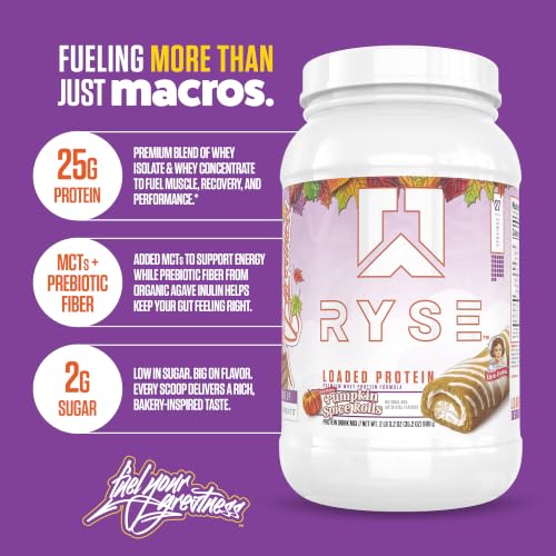 Image of RYSE Loaded Protein Powder - Little Debbie Pumpkin Spice Rolls - 25g Whey Protein Isolate & Concentrate with Prebiotic Fiber & MCTs - Low Carb, Low Sugar, Digestive-Friendly - 27 Servings / 2 lb Tub