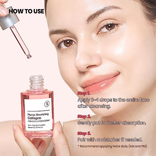 GLAM UP Plump Nourishing Dive in Real Marine Collagen Serum - Anti Aging with Hyaluronic Acid, Lifting,Tightening Skincare, Repair Skin with Peptide Complex Facial Serum 30ml (1.01 Fl Oz)