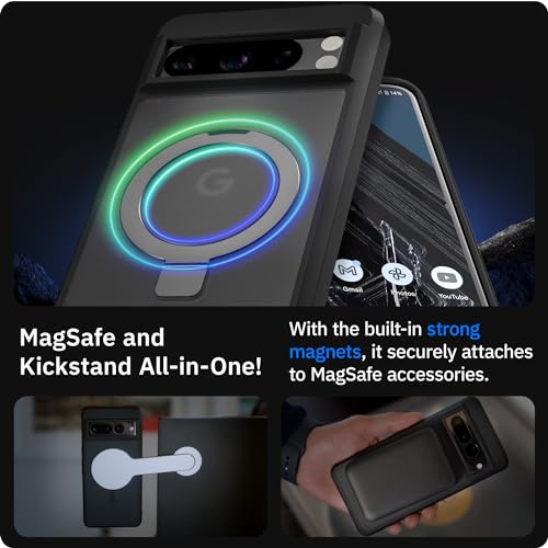 Coque Pixel 8 Pro noire mate haute résistance avec béquille et aimants JIC