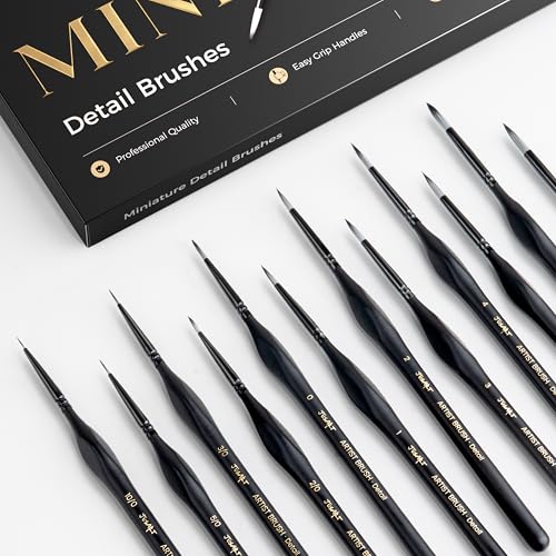 JUSART Detail Paint Brushes Set 12 PCS Fine Tip Model Miniature Paint Brushes for Fine Detailing - Acrylic Watercolor Oil Models Rock Painting & Paint by Number - Triangular Handles (Black)