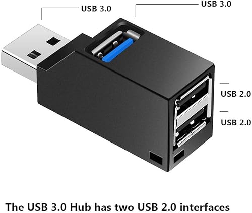 Concentrador USB, mini USB 3.0 USB 2.0 HUB 3 puertos (2 USB 2.0 zUSB 3.0) adaptador de distribución para PC, portátil, MacBook, notebook, unidades