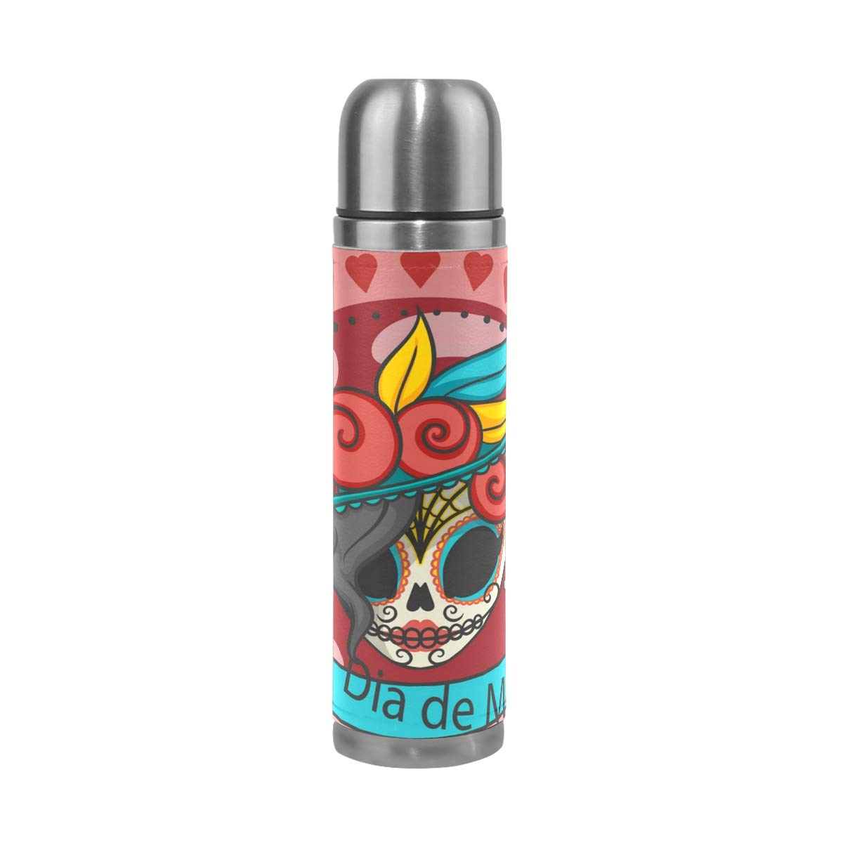 Borraccia Termica 500 Ml Con Teschio Messicano - Acciaio Inox - Ideale Per Ufficio E Sport