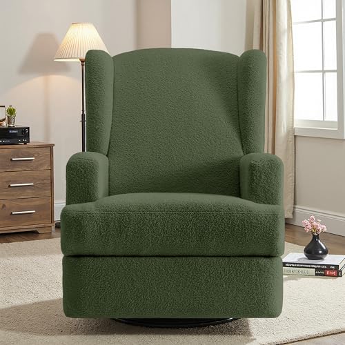 Image of Wingback Swivel Rocker Recliner Chair for Adults,Glider Rocking Chair,Green