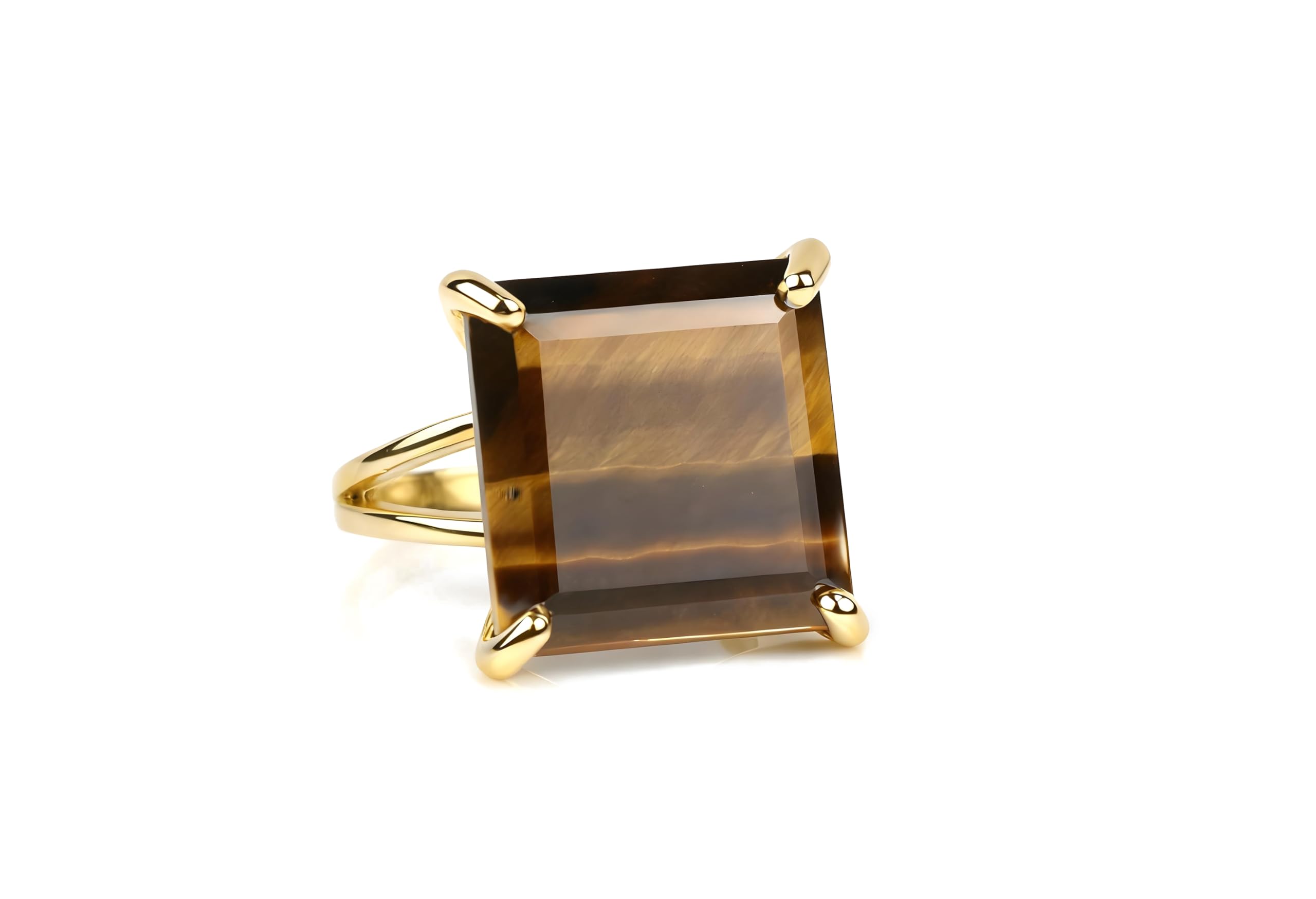 Oro 14k con Occhio di Tigre Anello - Fatto a Mano Dichiarazione Anelli Moda per Donne - Anelli Oro per Donne - Idea Regalo per Compleanno, Laurea, Festa della Mamma, Occasioni Speciali