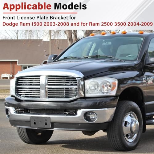 Image of License Plate Bracket Accessories for Dodge Ram 1500 2003-2008, for Ram 2500 3500 2004-2009, Front Bumper License Plate Holder Replacement Frame Black Mount
