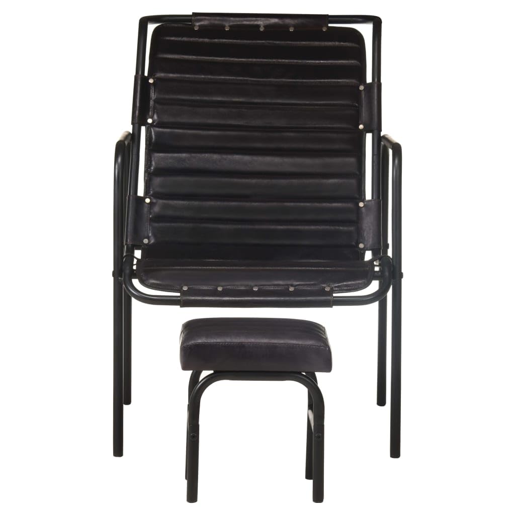 Woonisher Fauteuil de Relaxation avec Repose-Pied Noir Cuir véritable mobilier de Jardin extérieur