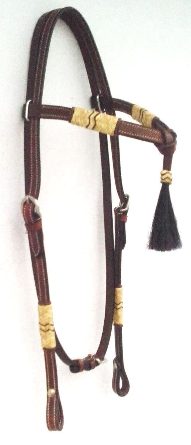 Leather Wide Brow Headstall/Barbed Wire Detail BRN