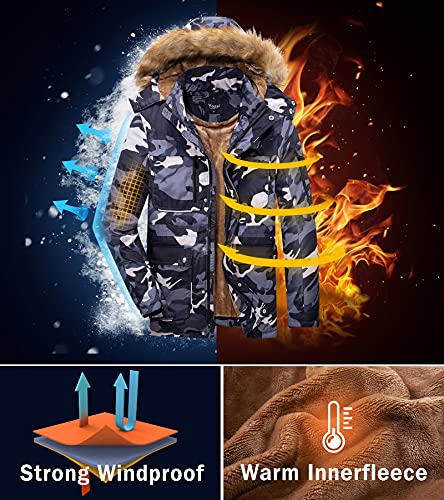 Yozai Men Winter Coats, Waterproof Ski Snow Jackets Mountain Hiking Windbreaker Parka Camouflage X-Large #TOP4
