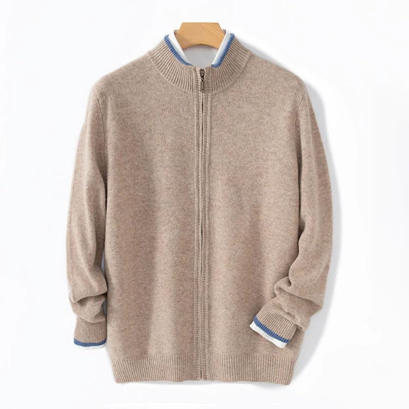 Men's Wool Sweater Cardigan Half High Neck Color Blocked Knitted Sweater Loose Casual Zipper Jumper4