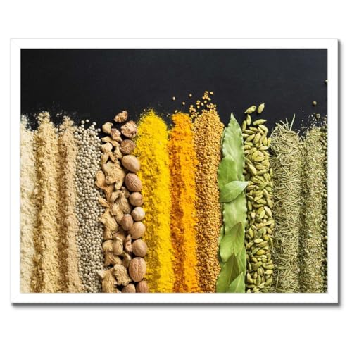 Ensemble d'épices colorées poster cadre noir pour cuisine