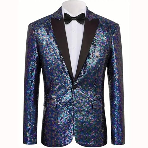 Mens Sequin Blazer Shiny Tuxedo Shawl Lapel One Button Suit Jackets Party Prom Wedding Dinner Dressy Jacket