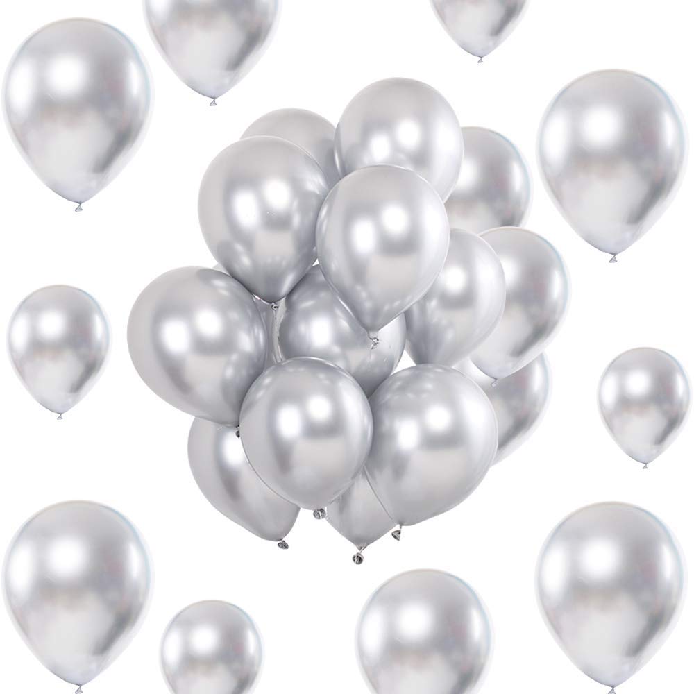 Smartz Minds 25 Pcs Silver Metallic Chrome Balloon for Birthday, Anniversary, Engagement, Any Party Decoration