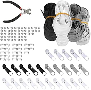 KBNIAN 5 Pcs Nylon Endless Zip, 2.5 m Zippers 4 Colors Sewing Zippers Nylon Coil Zippers Zip Repair Kit with 50 Top Stoppers, 25 Bottom Stoppers, 25 Zippers,1 Pliers for Tailor Sewing Crafts Clothing