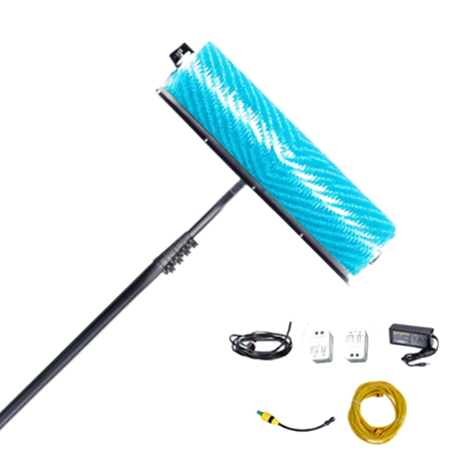 Rotating Solar Panel Cleaner, 600mm Nylon Roller Brush, 350RPM Motorized Head, Telescopic Water Fed Rod 3.5m-7.5m, Universal PV Array Cleaning Solution(5.5m)