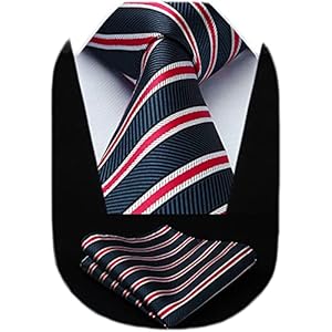 HISDERN Striped Wedding Tie Handkerchief Men’s Necktie & Pocket Square Set