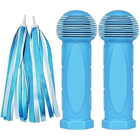YAEOSNSI 1 Pair Scooter Handle and Bike Streamers Set Scooter Grips Kids Bike Streamers Non-Slip Soft Rubber Scooter Handlebar Grips for Children's Bicycles Scooters and Tricycles, Blue Cover